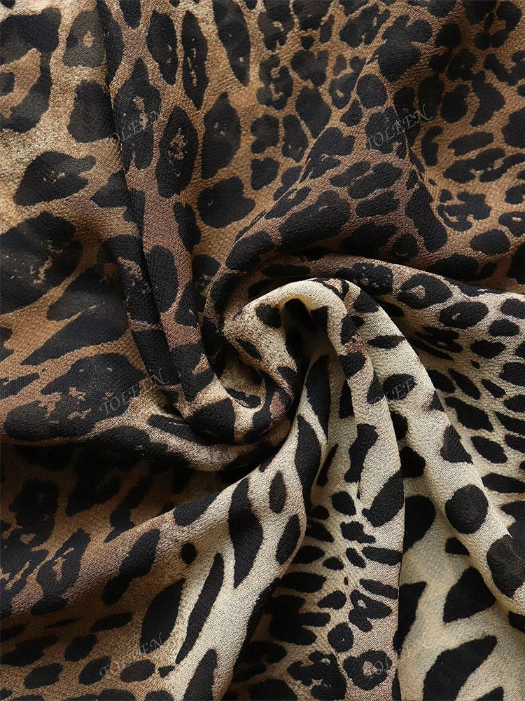 TOLEEN Plus Size Women's V-Neck Long-Sleeve Maxi Leopard Print Dress 2024 New Luxury Elegant Formal Party Evening Maxi Dresses