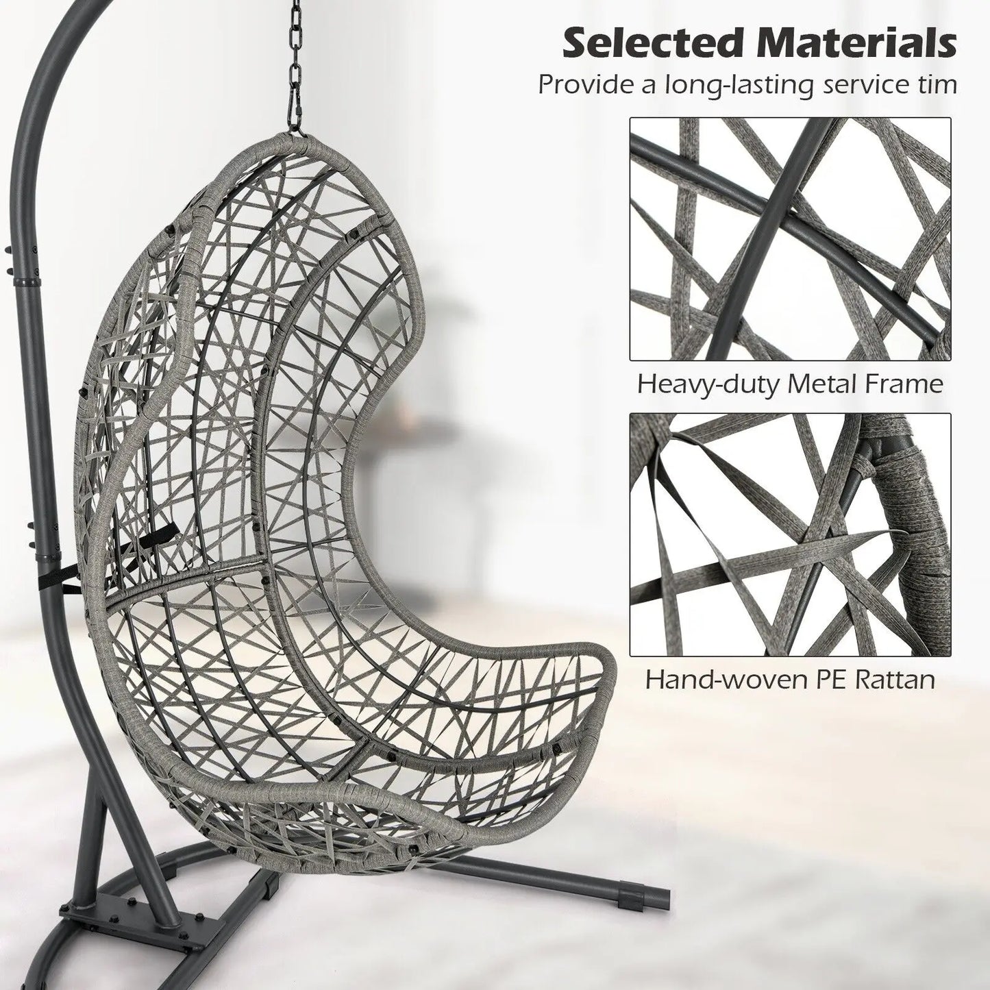 GOFLAME Hanging Egg Chair Indoor Outdoor Patio Wicker Hammock Chair w/ Stand