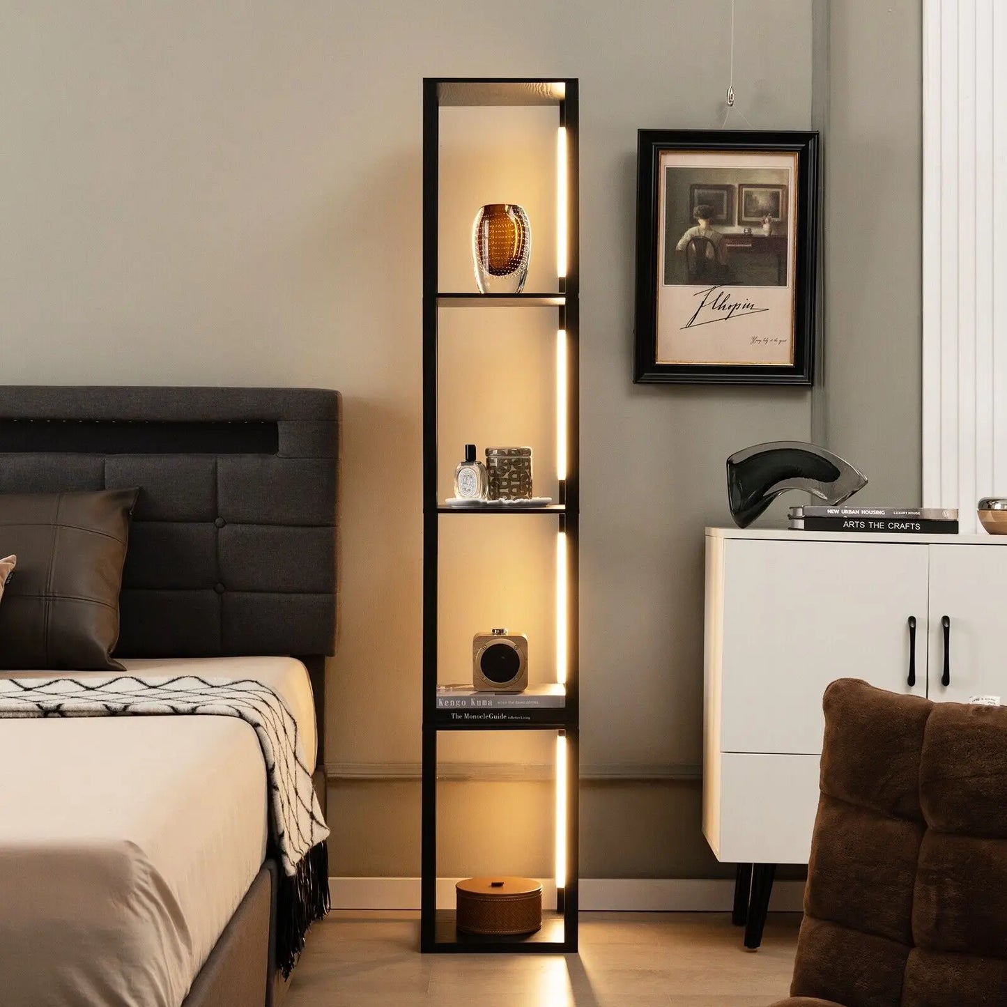 GOFLAME Floor Lamp with Shelves Tall standing Light