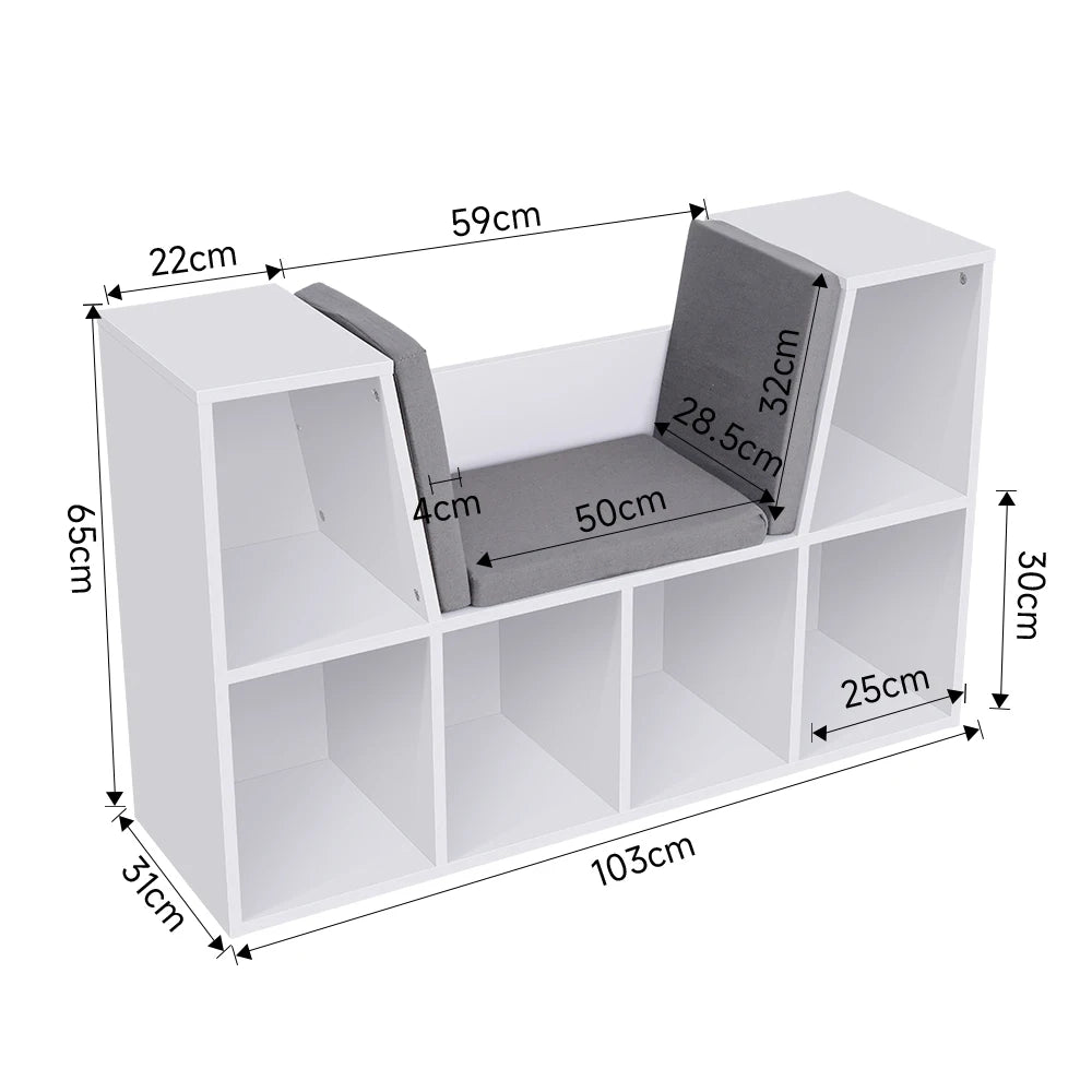 Cozy Kids Bookcase with Reading Seat with 6 Compartments