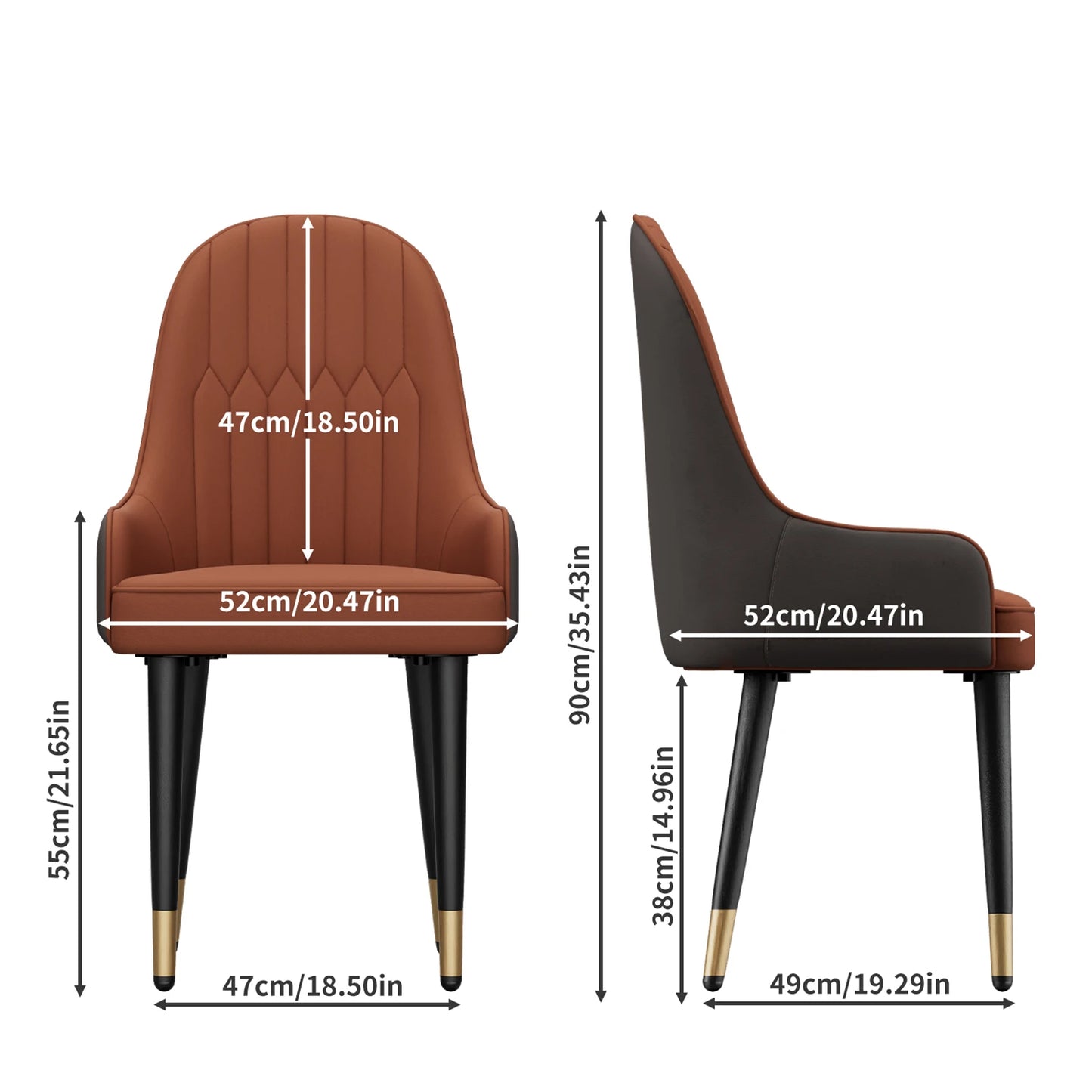 Comfortable Dining Chair , Anti-scratch Leather, Padded Seat, Arch and Flat Top Backrest for Kitchen, Dining Room, 2Pcs