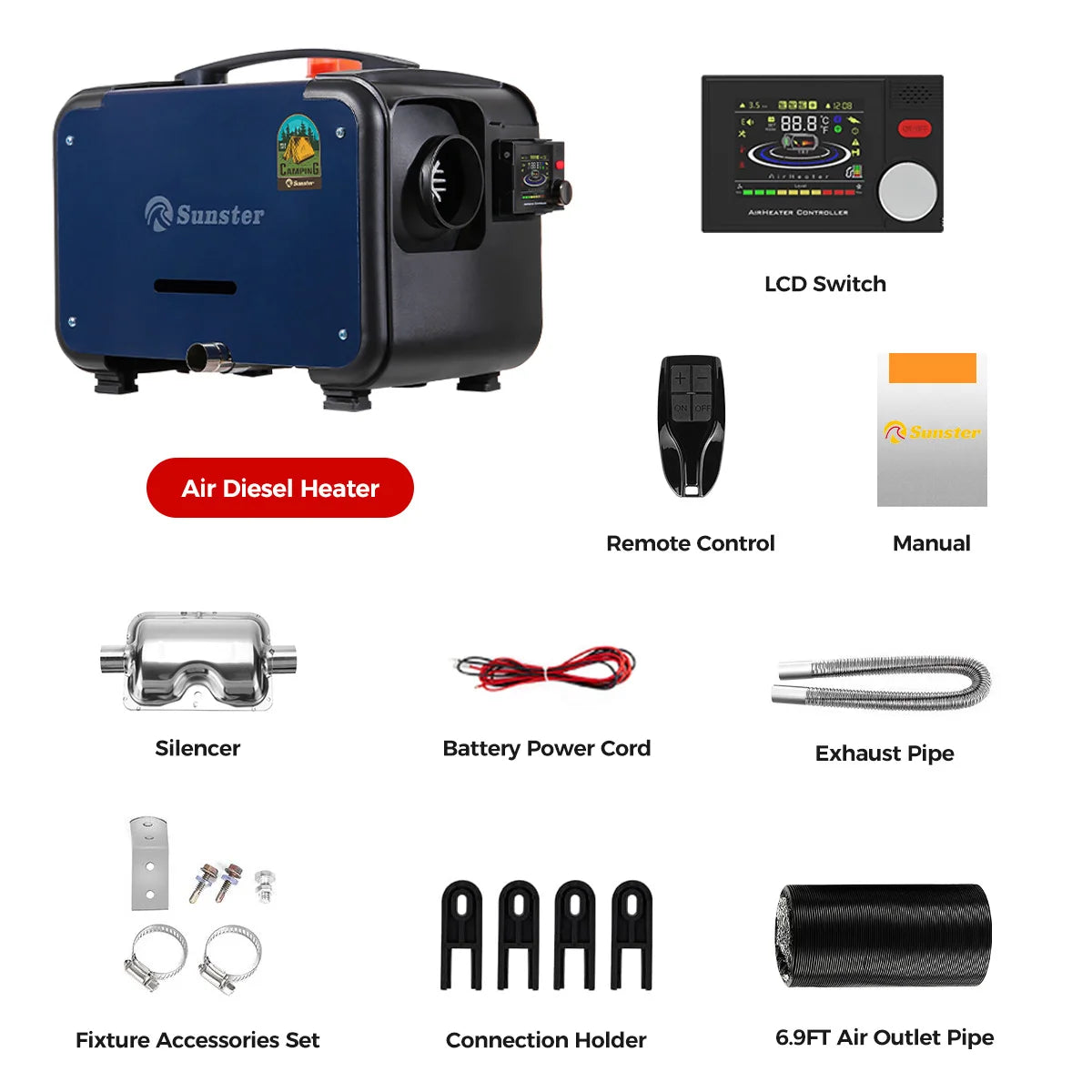 8KW 12V&24V portable Diesel Air Heater bluetooth App & Remote Control Ultra quiet Night Heater for RV car campervan tent home