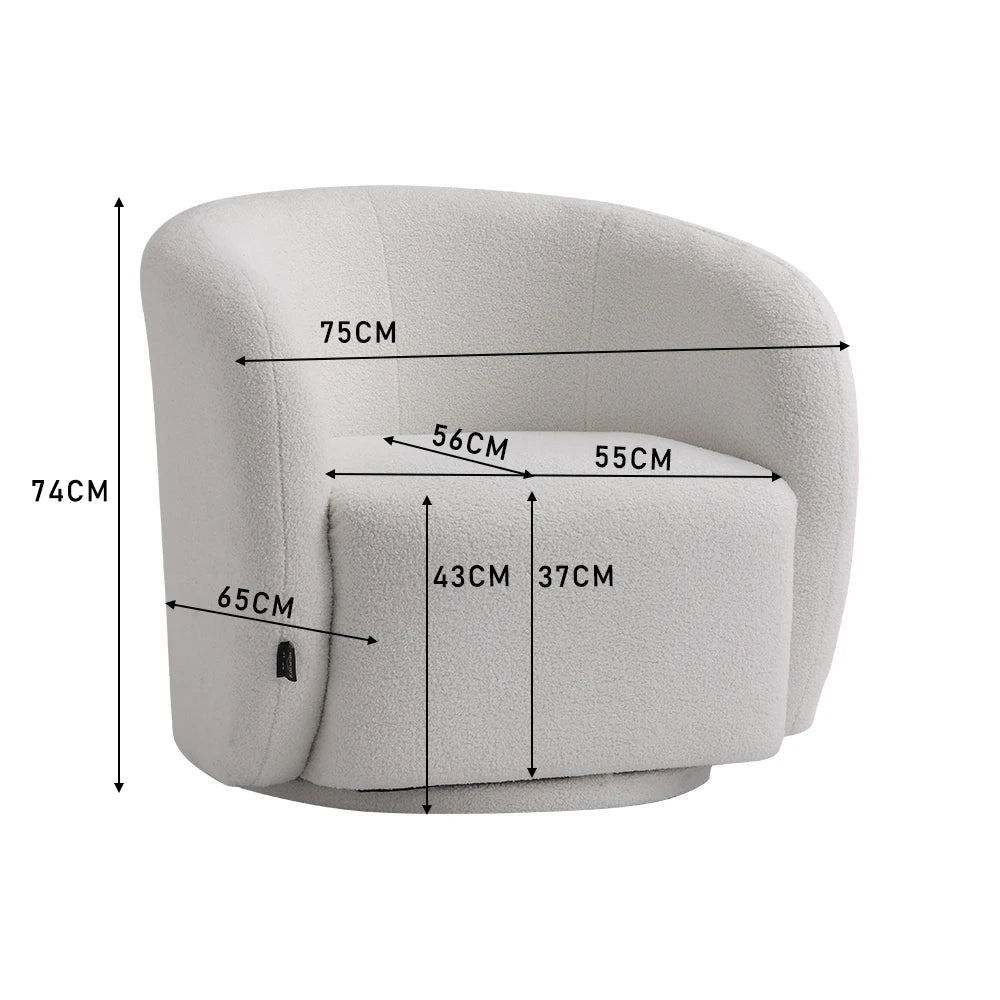 White Swivel Tub Chair Upholstered Single Sofa