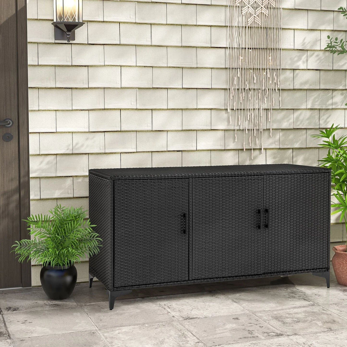 GOFLAME 318 L Patio Wicker Storage Cabinet Deck Box w/Shelves-Black