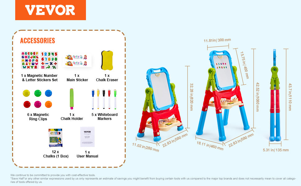 VEVOR Children Magnetic Drawing Board Painting Art Easel with Chalkboard Wordpad Baby Color Graffiti Drawing Toys Gift for Kids
