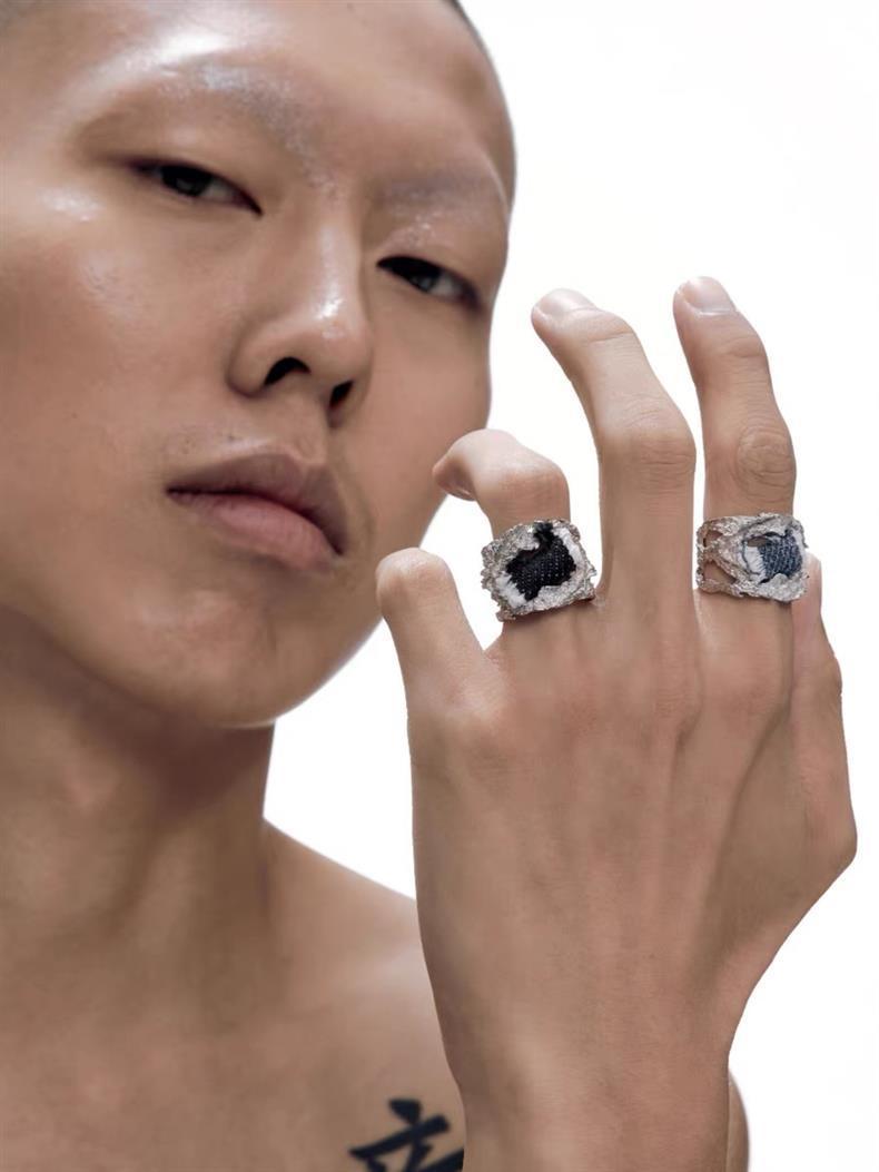 Women's Unisex Style Denim Stitching Ring