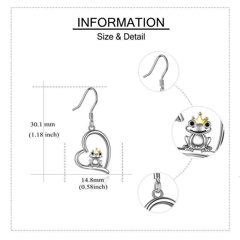 Sterling Silver Heart Crown Frog Dangle Drop Earrings for Women Mom
