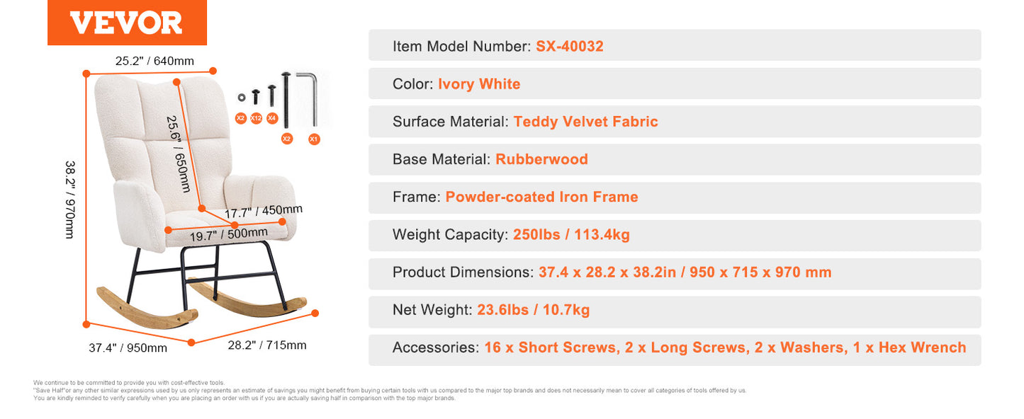 Glider Rocker Chair for Nursery Bedroom Living Room Home