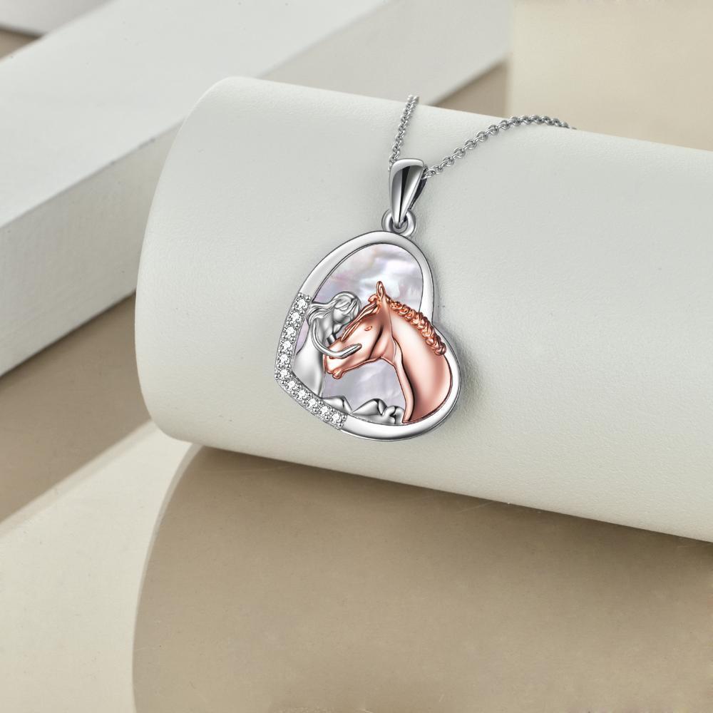 Sterling Silver Girls Embrace Horse Heart Pendant Necklace for Women Girls