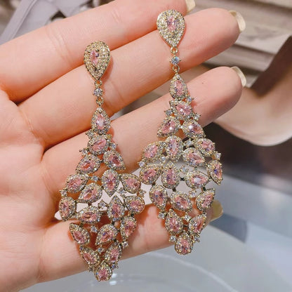 Luxury Full Zircon Water Drop Tassel Large Diamond Drop Earrings