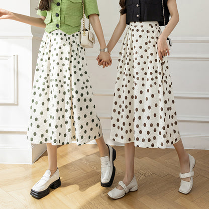 Women's Printed Dots High Waist Pleated Skirt Polka Dot Skirt