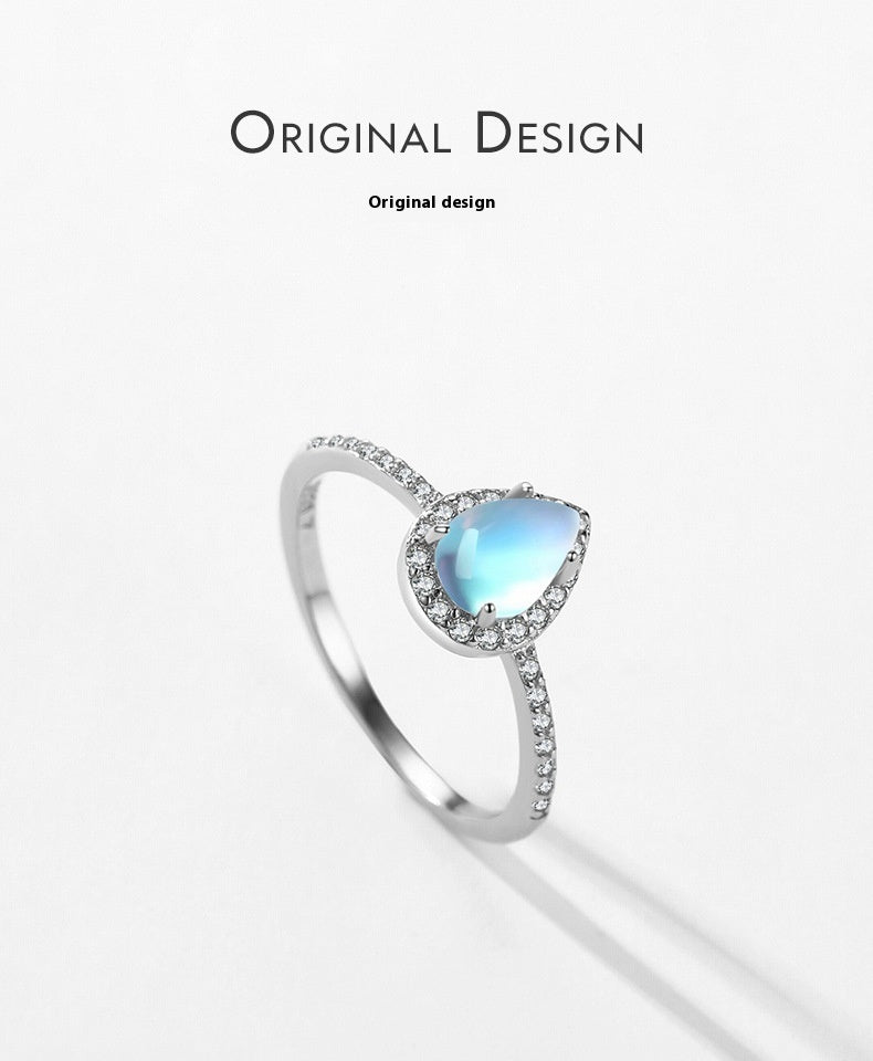 Sterling Silver Inlaid Moonstone Ring Female Niche Design