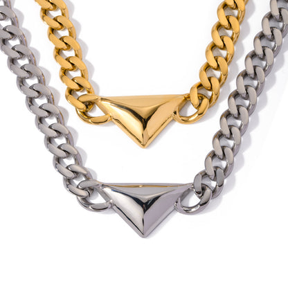 French Entry Lux Simple 18K Gold Stainless Steel Triangle Necklace