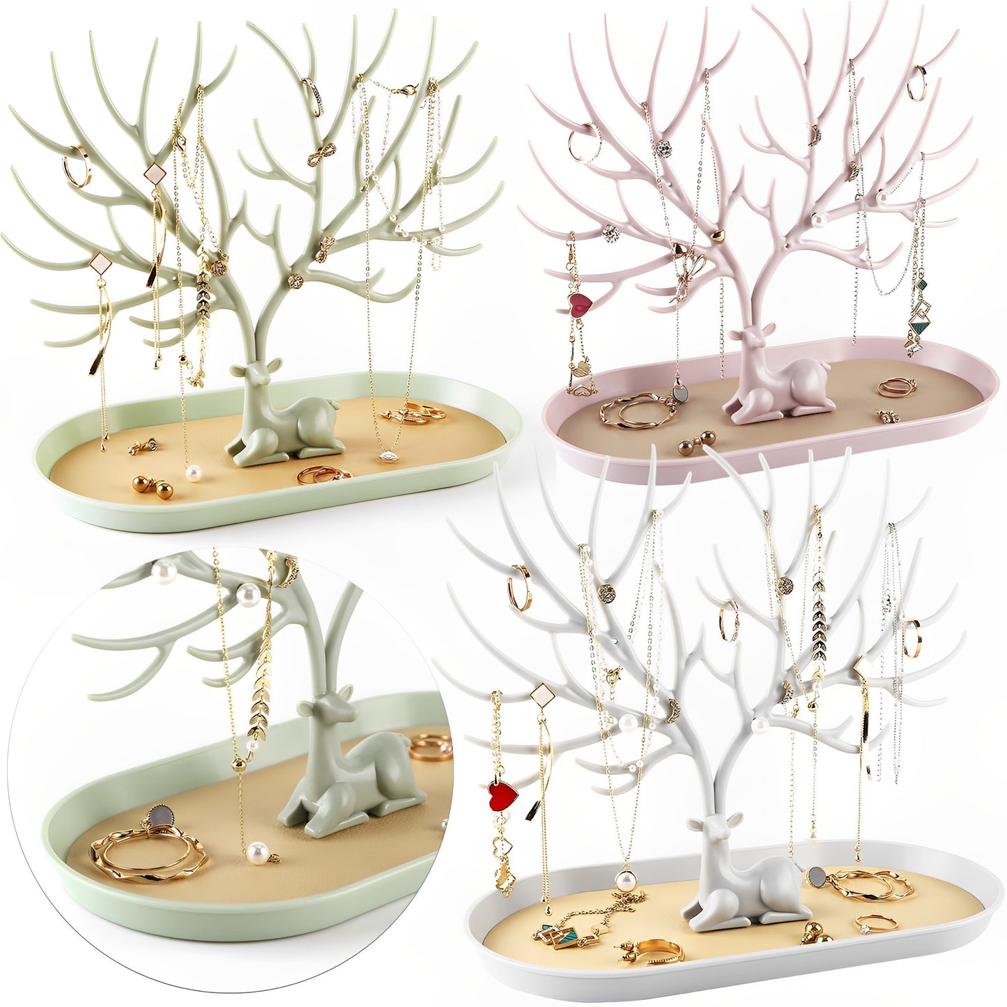 Deer Jewelry Display Stand Earrings Necklace Ring Jewelry Display Tray Jewelr Crystal Handle Antlers Jewelry Display Stand With Storage Drawer And Tray, Tree Tower Rack Hanging Organizer