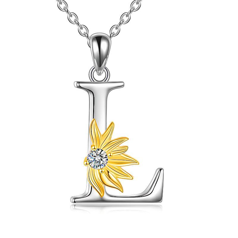 Sterling Silver Initial Alphabet Sunflower A Letter Script Name Pendant Necklace