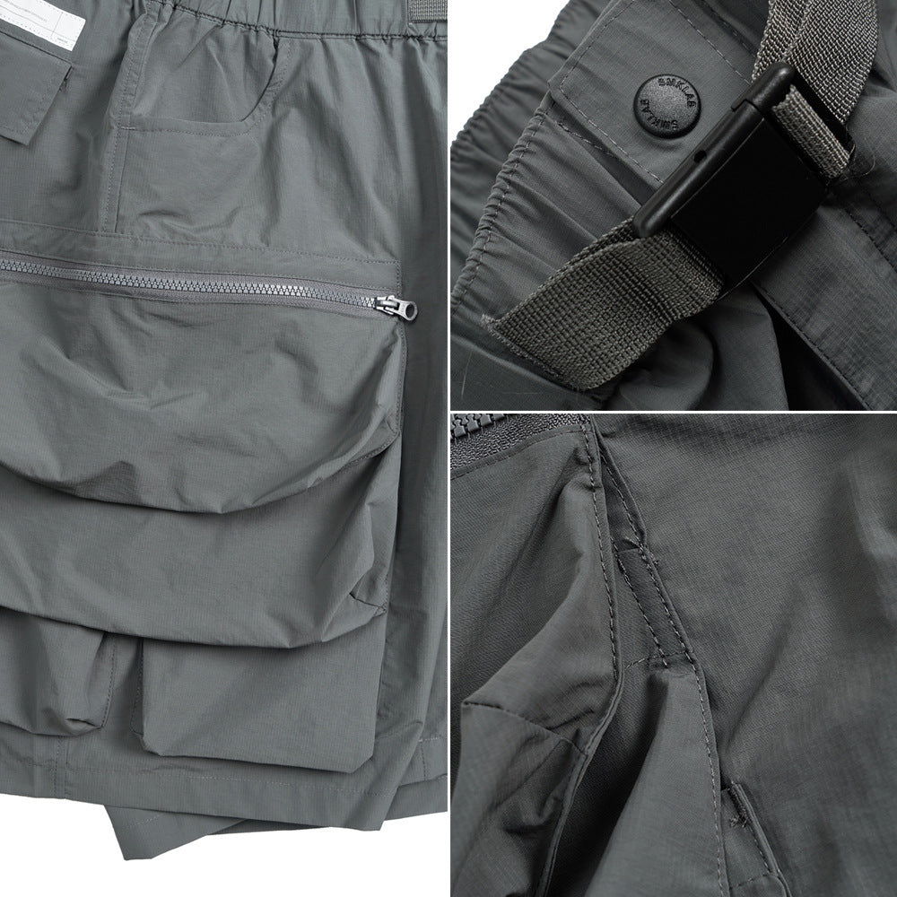 With Belt Workwear Men's Summer Sports Loose Outdoor Large Pocket Zipper Design Wide Leg Shorts