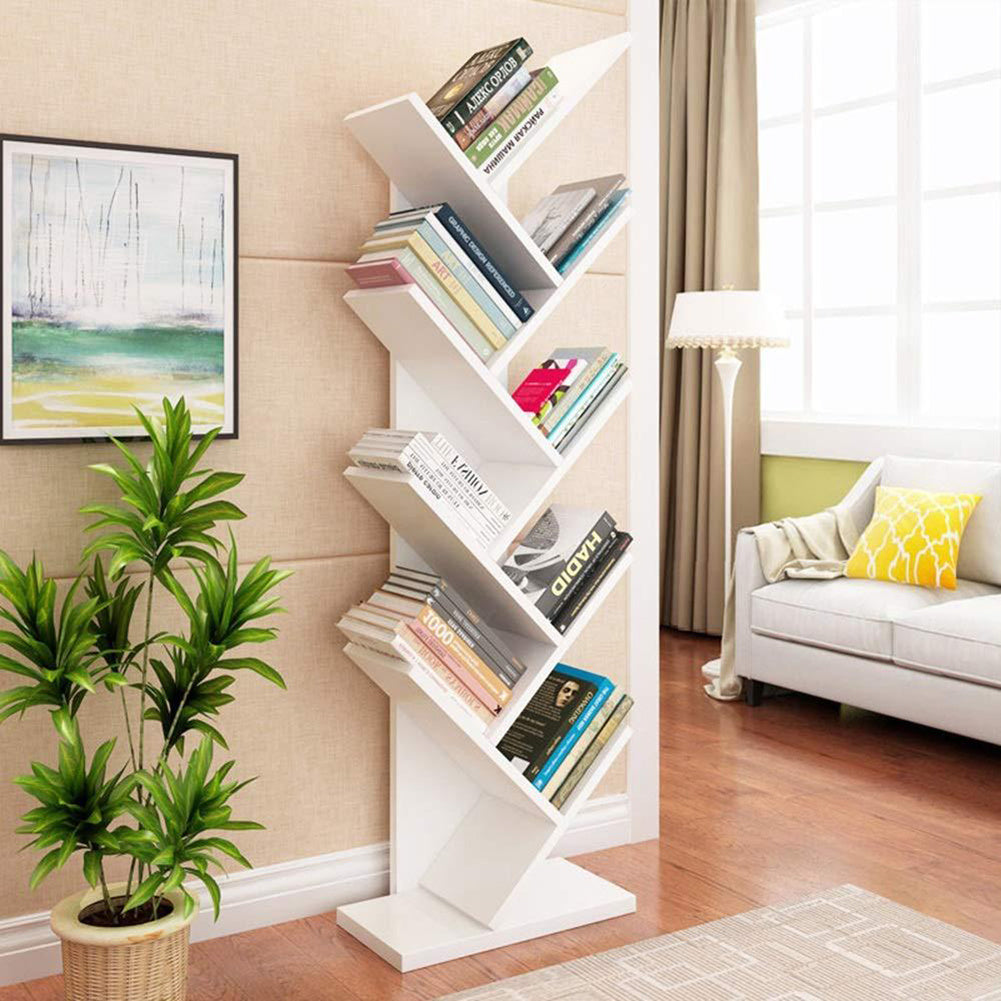 Livingandhome Rustic Standing Tree Bookshelf Wood Display Rack Kids Bookshelf  Bookshelves for Home