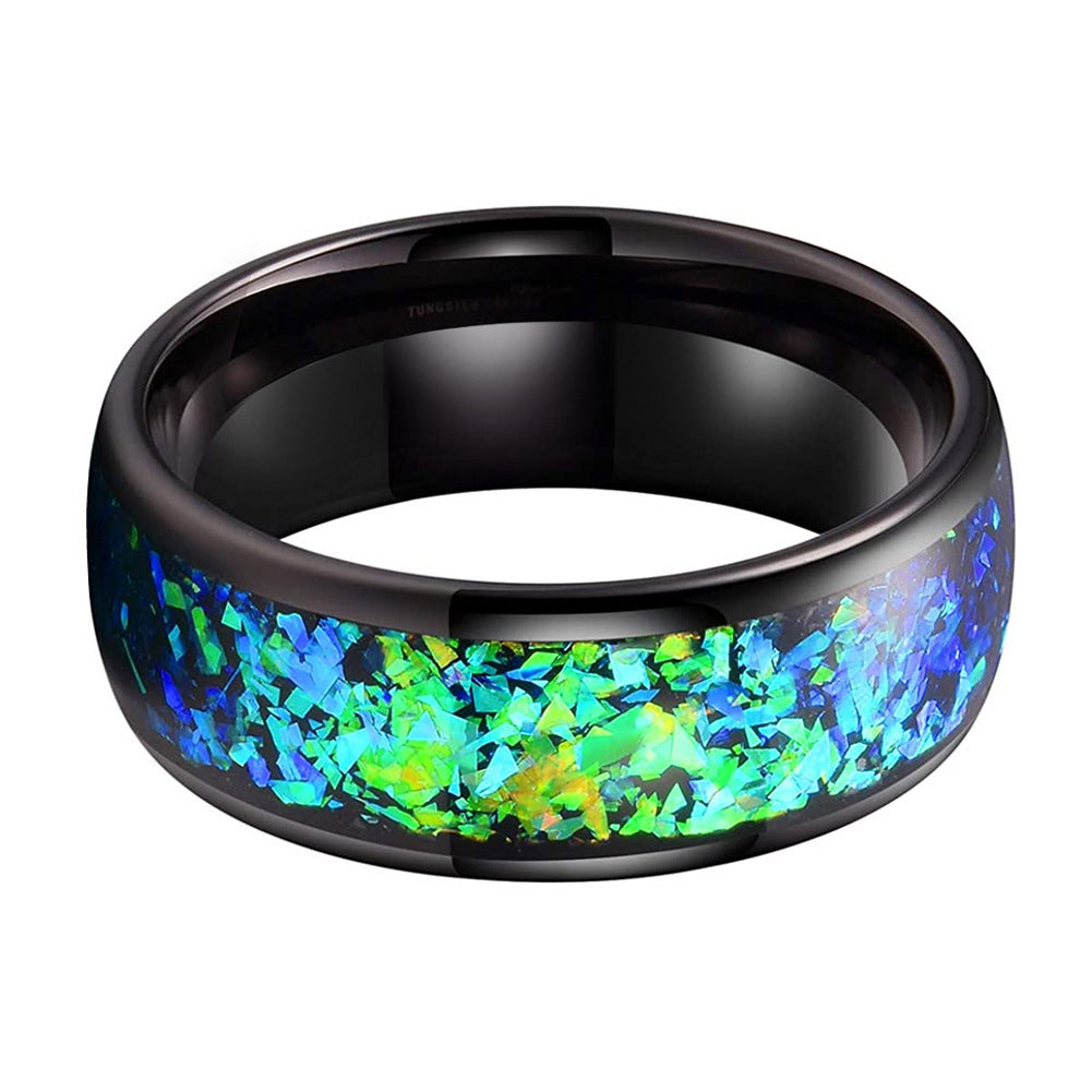 8mm Inlaid Blue And Green Ornamental Stone Pieces Tungsten Ring