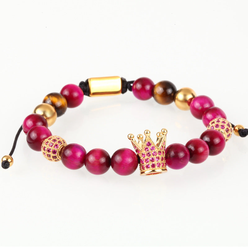 Inlaid Zircon Crown Transfer Beads Woven Men's Bracelet