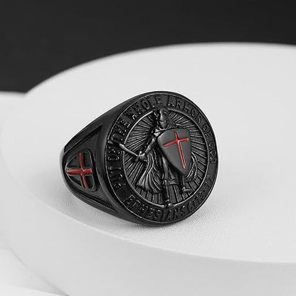 Retro Templar Shield Cross Titanium Steel Ring