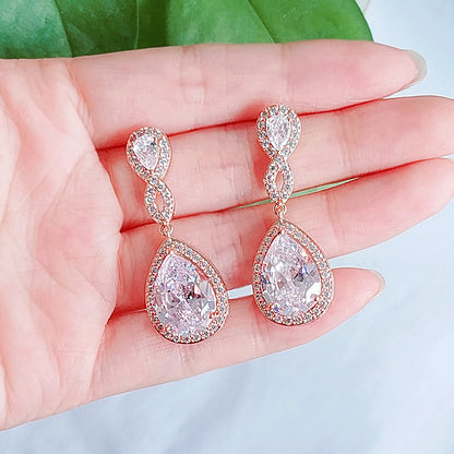 Bridal Banquet Drop-shaped Earrings With AAA Zircon