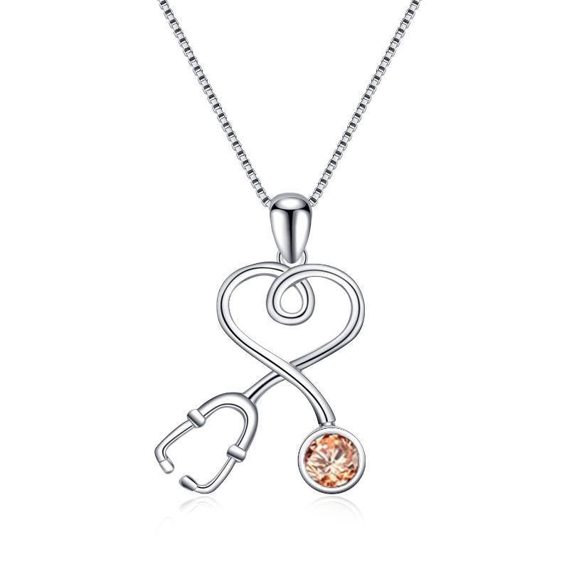 Nurse Doctor Stethoscope Necklace 925 Sterling Silver with Charm Pendant