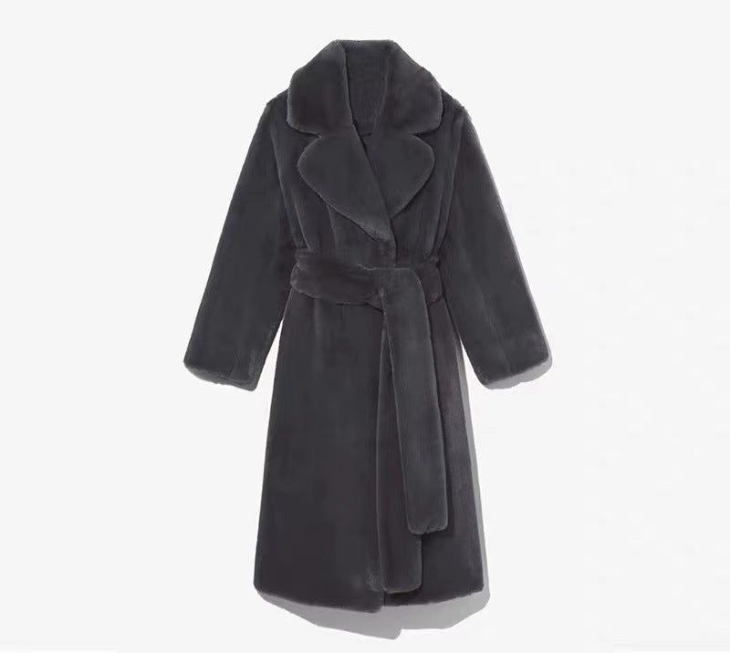 Artificial Fur Coat Suit Collar Cotton Coat Thickened Long Section Plush Trench Coat