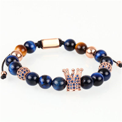 Inlaid Zircon Crown Transfer Beads Woven Men's Bracelet