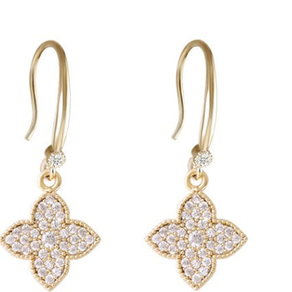 Women's Exquisite Four-leaf Clover Shiny Zircon Flower All-match Light Luxury And Simplicity Earrings