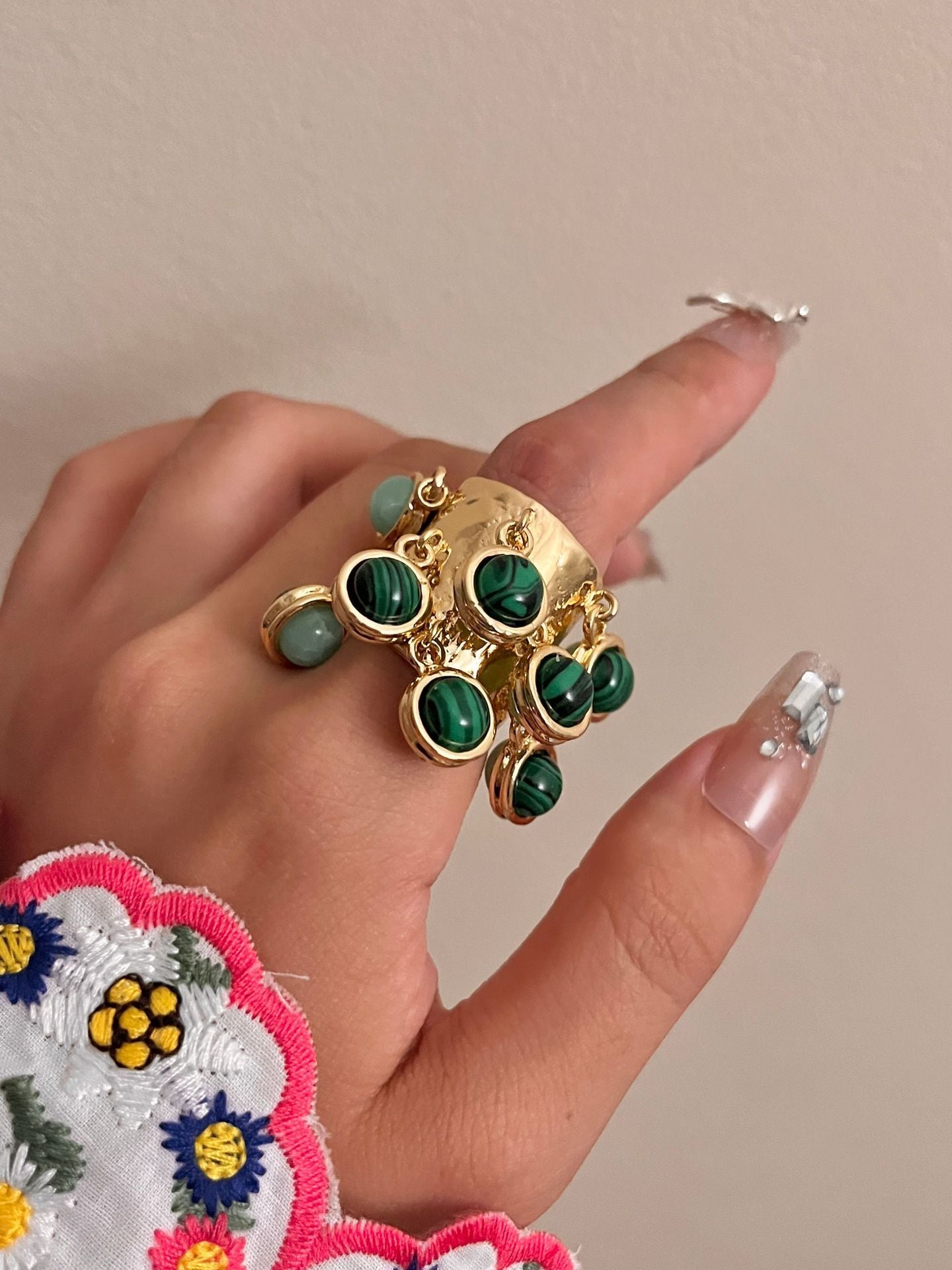 Fashion Vintage Natural Gemstone Peacock Ring