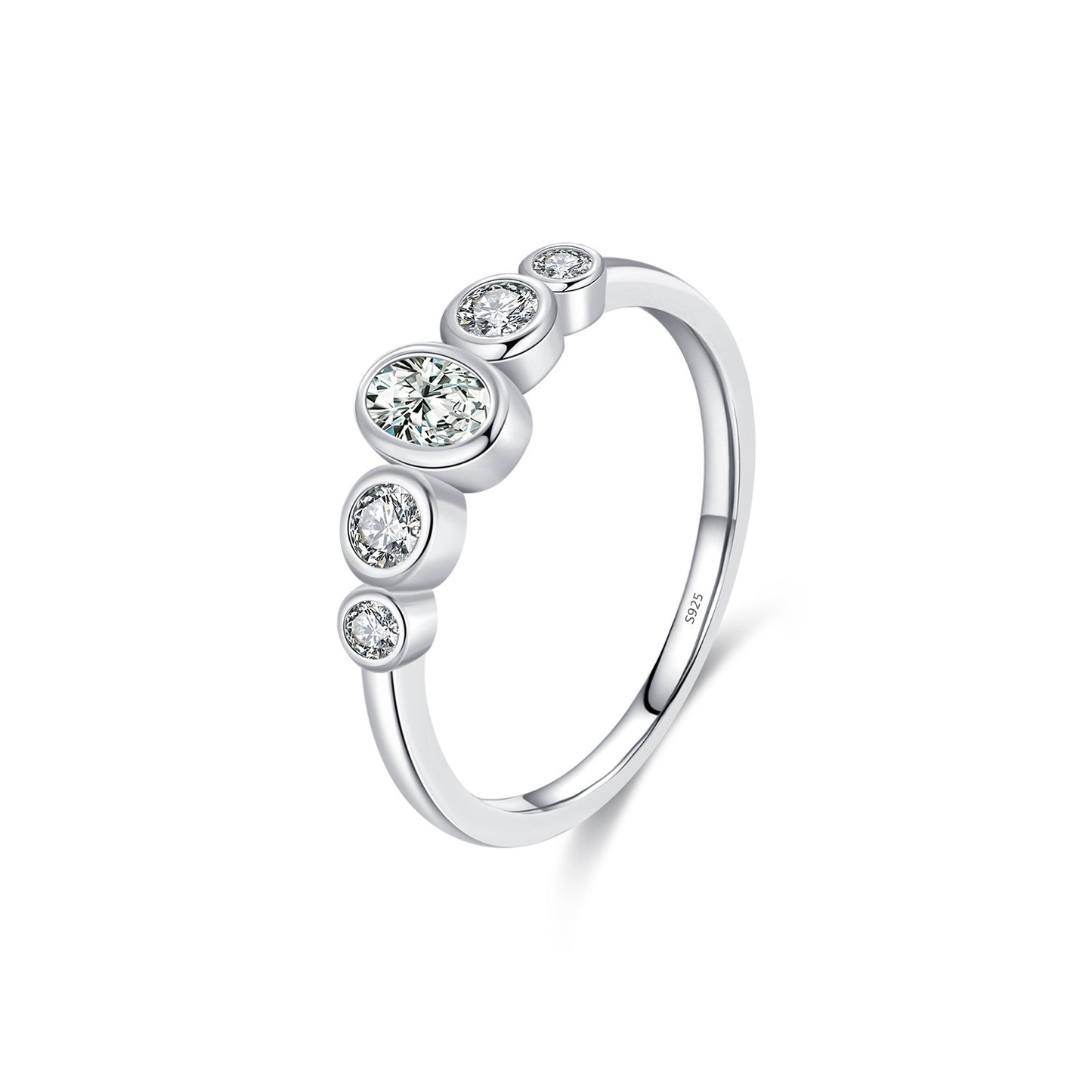 Women's Sterling Silver Diamond-studded Ring