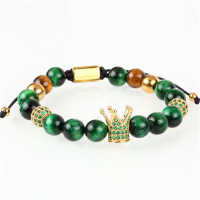 Inlaid Zircon Crown Transfer Beads Woven Men's Bracelet