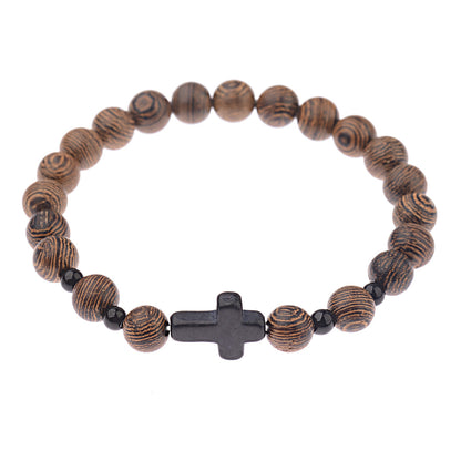 Steel Cross Wooden Bead Personalized Bracelet