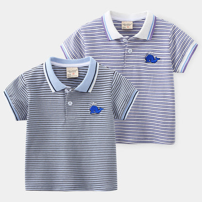 Children's Cartoon Short Sleeve Striped T-shirt