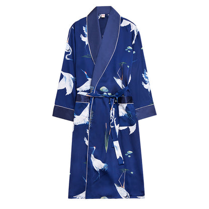 Long-Sleeved Nightgown Men's Bathrobe Silk Homewear