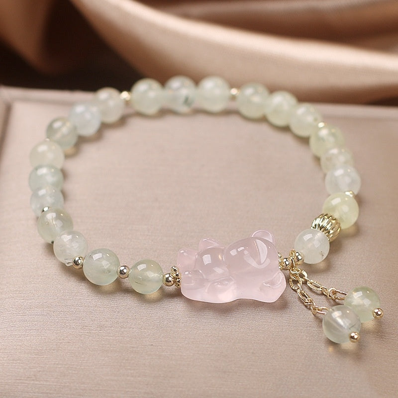 Natural Prehnite Beaded Bracelet Sweet And Cute