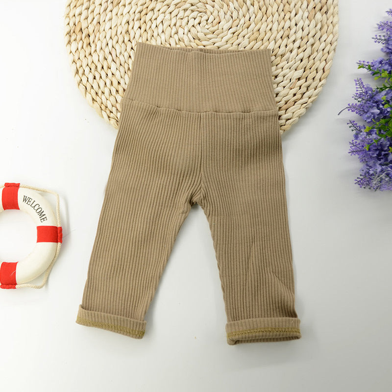 Baby Solid Color Pit Cotton High-waisted Pants