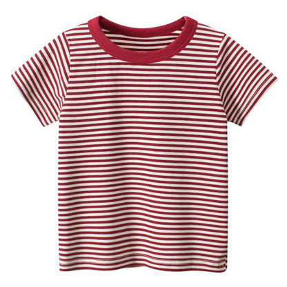 Short sleeve striped round neck T-shirt