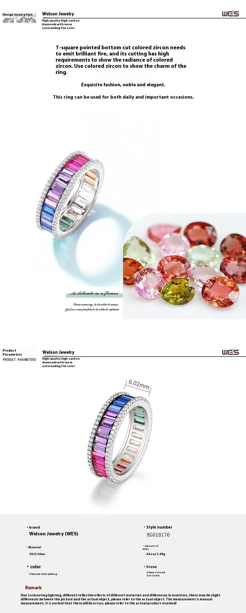 Men And Women S925 Single Row Inlaid Colored Gems Ring