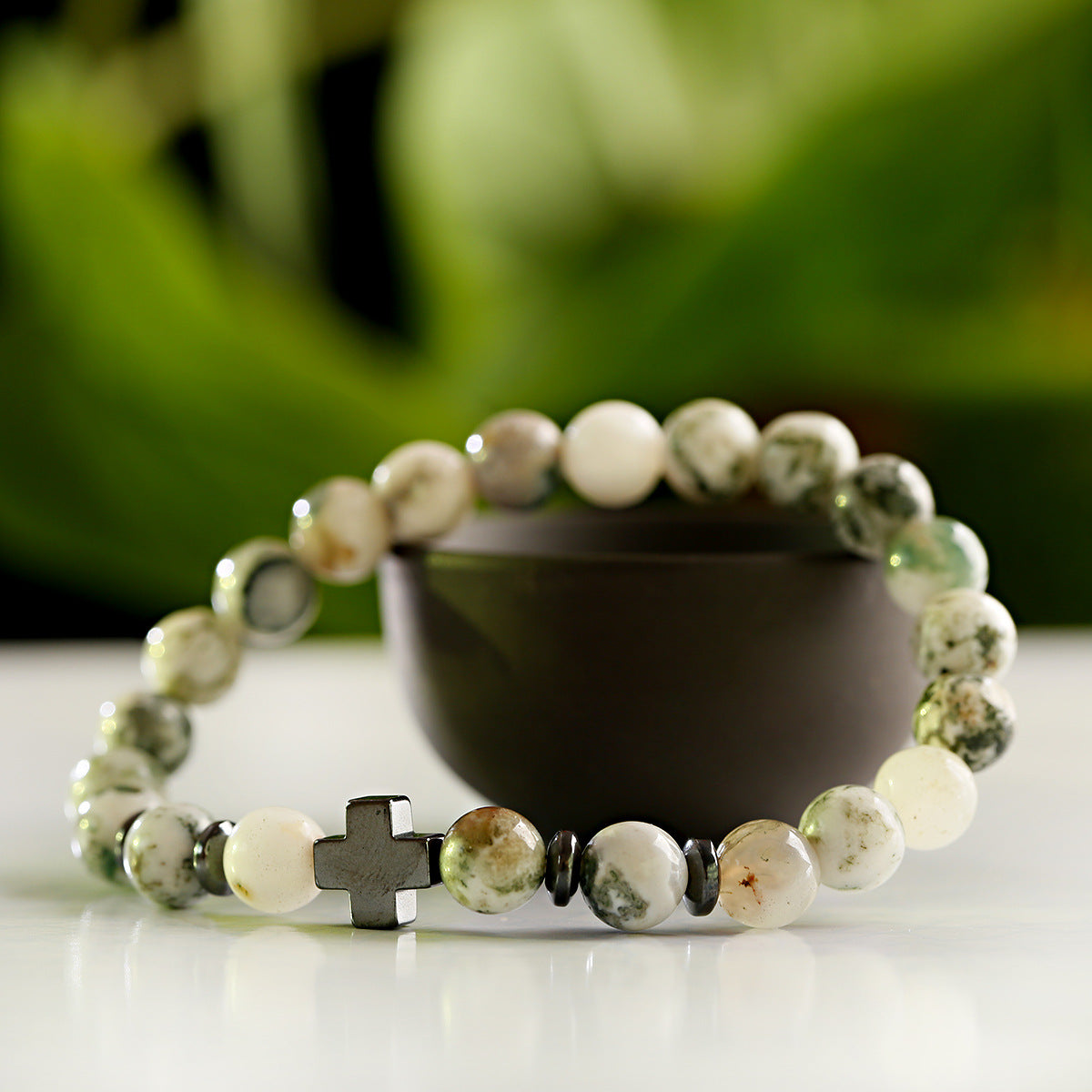 Steel Cross Wooden Bead Personalized Bracelet