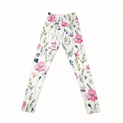 Flower Print Elastic Waist Hip Raise Skinny Casual Leggings