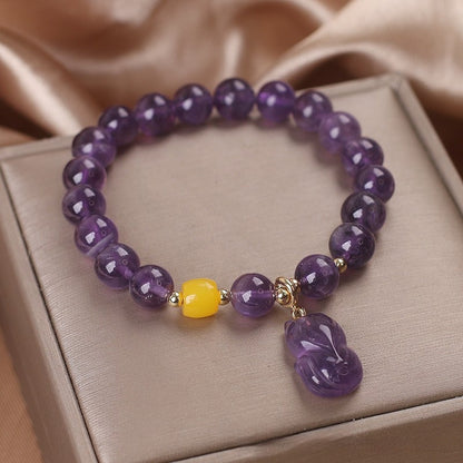 Natural Amethyst Bracelet Female Ins Special-interest Design Fox Pendant