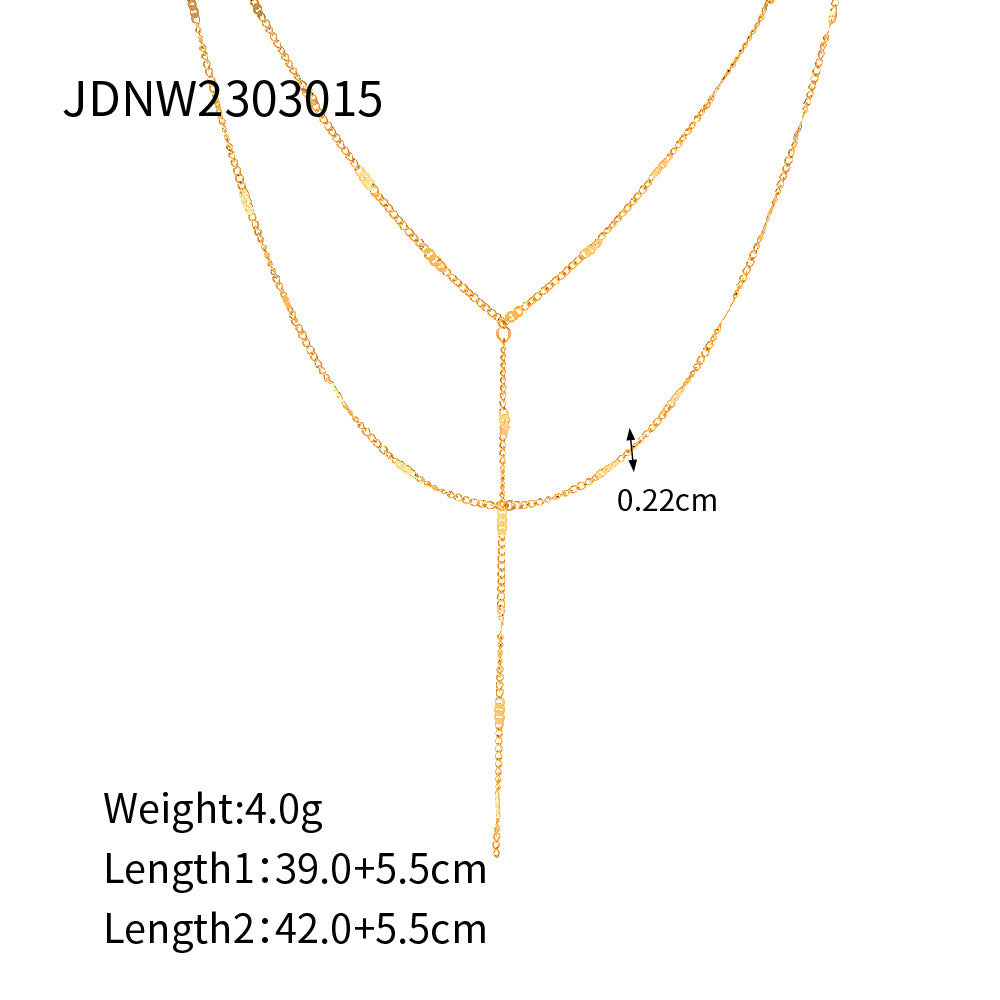 18K Gold Stainless Steel Double-layer Y-shaped Necklace