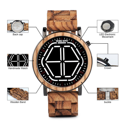 Night vision wooden watch