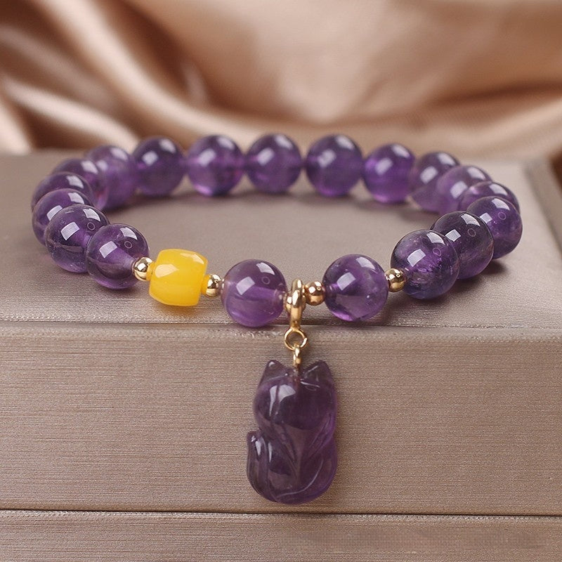 Natural Amethyst Bracelet Female Ins Special-interest Design Fox Pendant