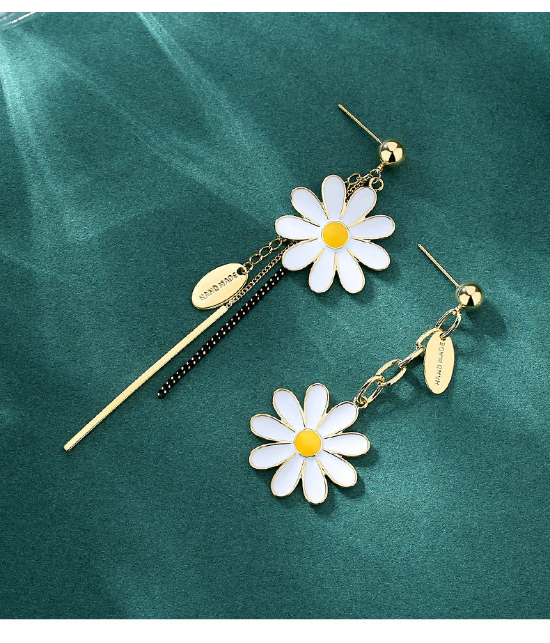 Long Tassel Asymmetric Flower Earrings