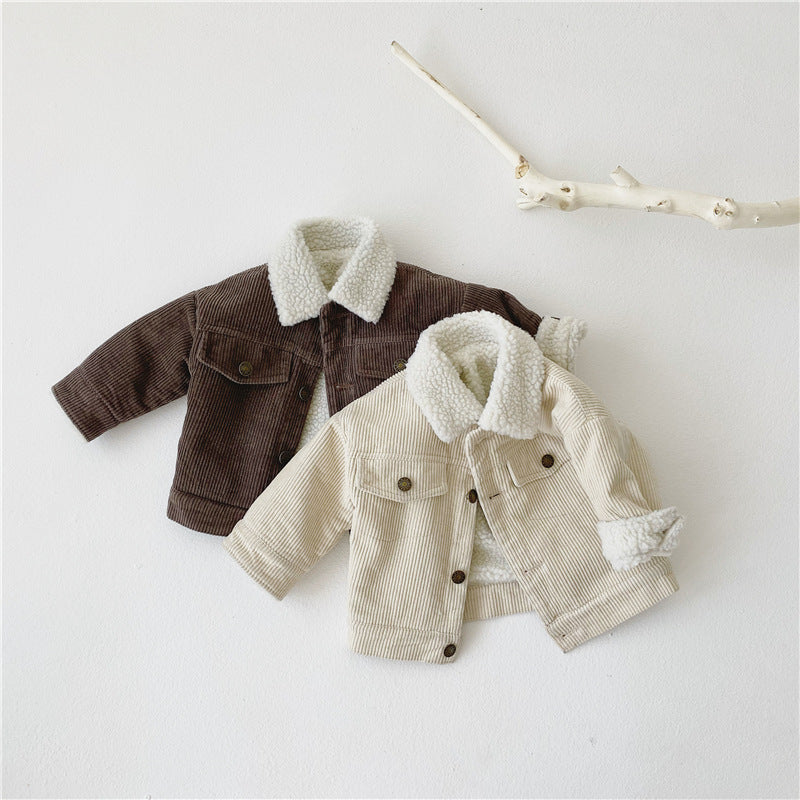 Children's Plush And Thickened Lamb Coat Corduroy Jacket