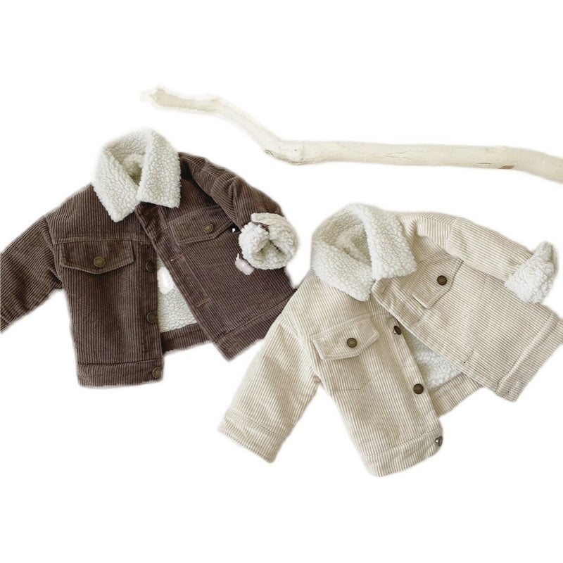 Children's Plush And Thickened Lamb Coat Corduroy Jacket