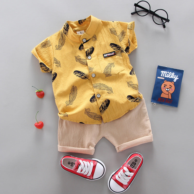 Infant Children Baby Feather Cartoon Shirt Short Sleeve Shorts Two-Piece Suit