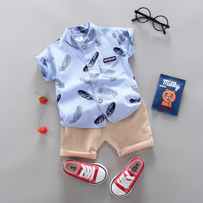 Infant Children Baby Feather Cartoon Shirt Short Sleeve Shorts Two-Piece Suit